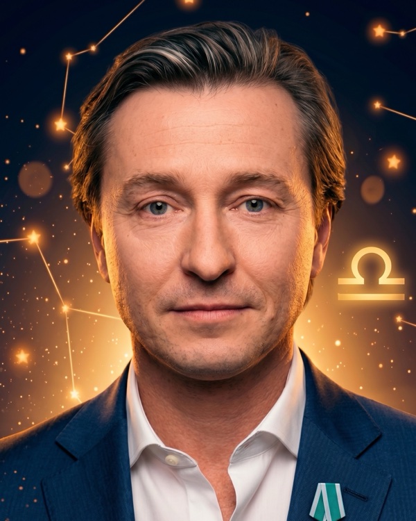 Сергей Безруков — портрет для фан-превью эпизода шоу «Натальная карта» с разбором его натальной карты (Весы, Луна в Раке)