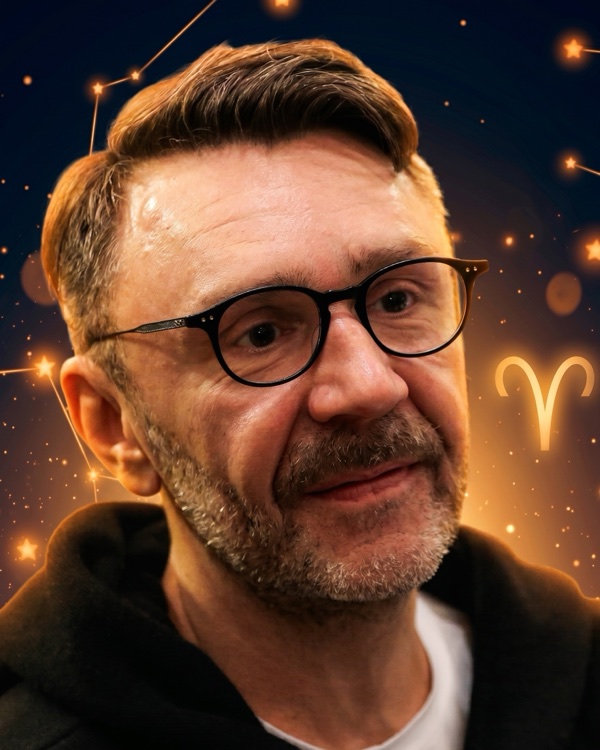 Сергей Шнуров — портрет для фан-превью эпизода шоу «Натальная карта» с разбором его натальной карты (Овен, Луна в Деве)