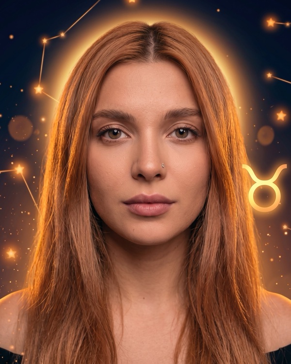Tenderlybae (Амина Мирзоева) — портрет с глифом Тельца для фан-превью эпизода шоу «Натальная карта» с разбором натальной карты стримерши и певицы (Телец, Луна в Водолее)