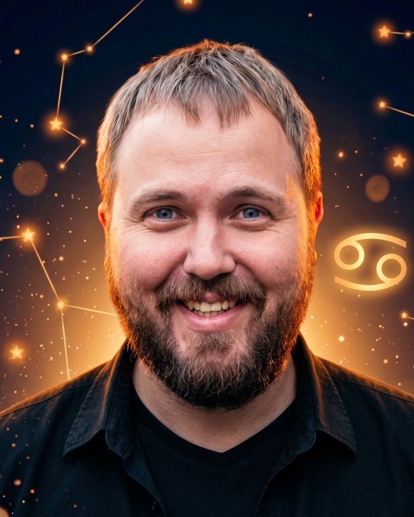 Wylsacom — портрет с глифом Рака для фан-превью эпизода шоу «Натальная карта» с разбором натальной карты техноблогера Валентина Петухова (Рак, Луна в Рыбах)