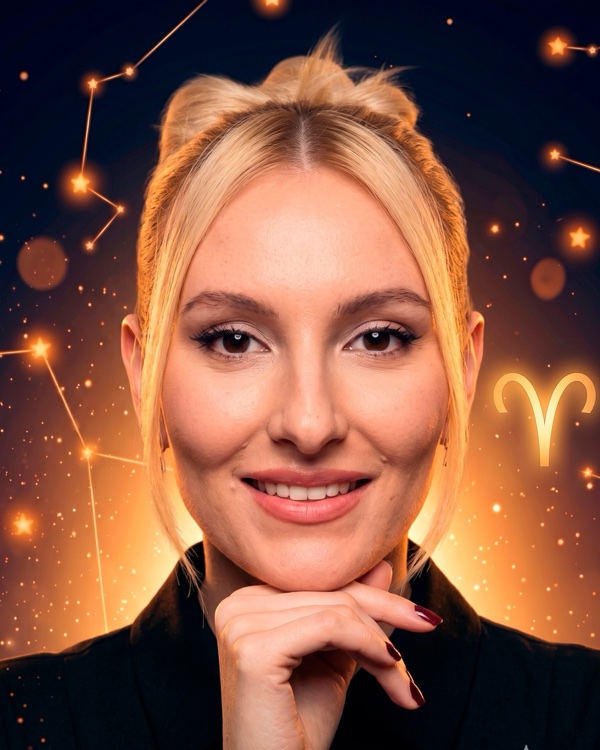Лиза Ющук — портрет для фан-превью эпизода шоу «Натальная карта» с разбором натальной карты комедийной актрисы и ведущей (Овен, Луна в Близнецах)